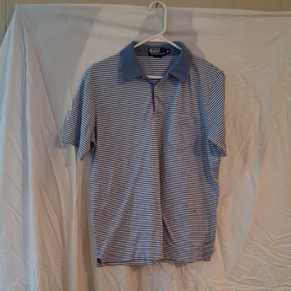 Polo by Ralph Lauren Men's Blue and White Striped Polo Shirt